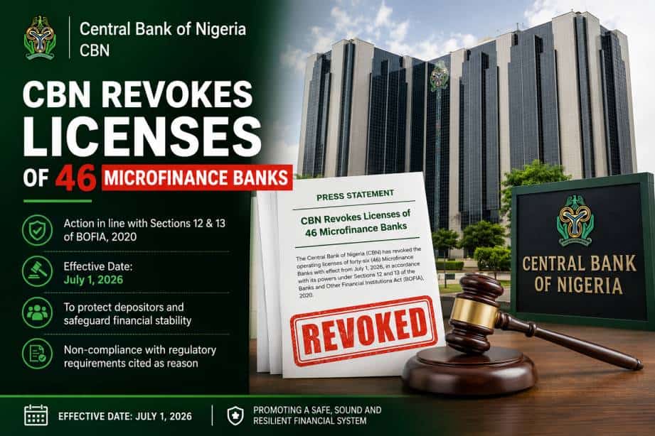 CBN Revokes Licenses of 46 Microfinance Banks Over Regulatory Violations