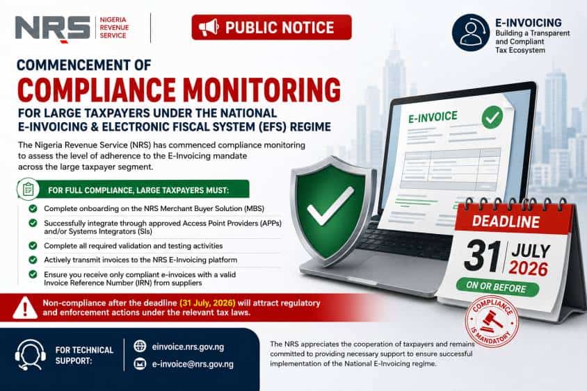 NRS Begins Compliance Monitoring: Large Taxpayers Must Meet E-Invoicing Deadline by July 31, 2026